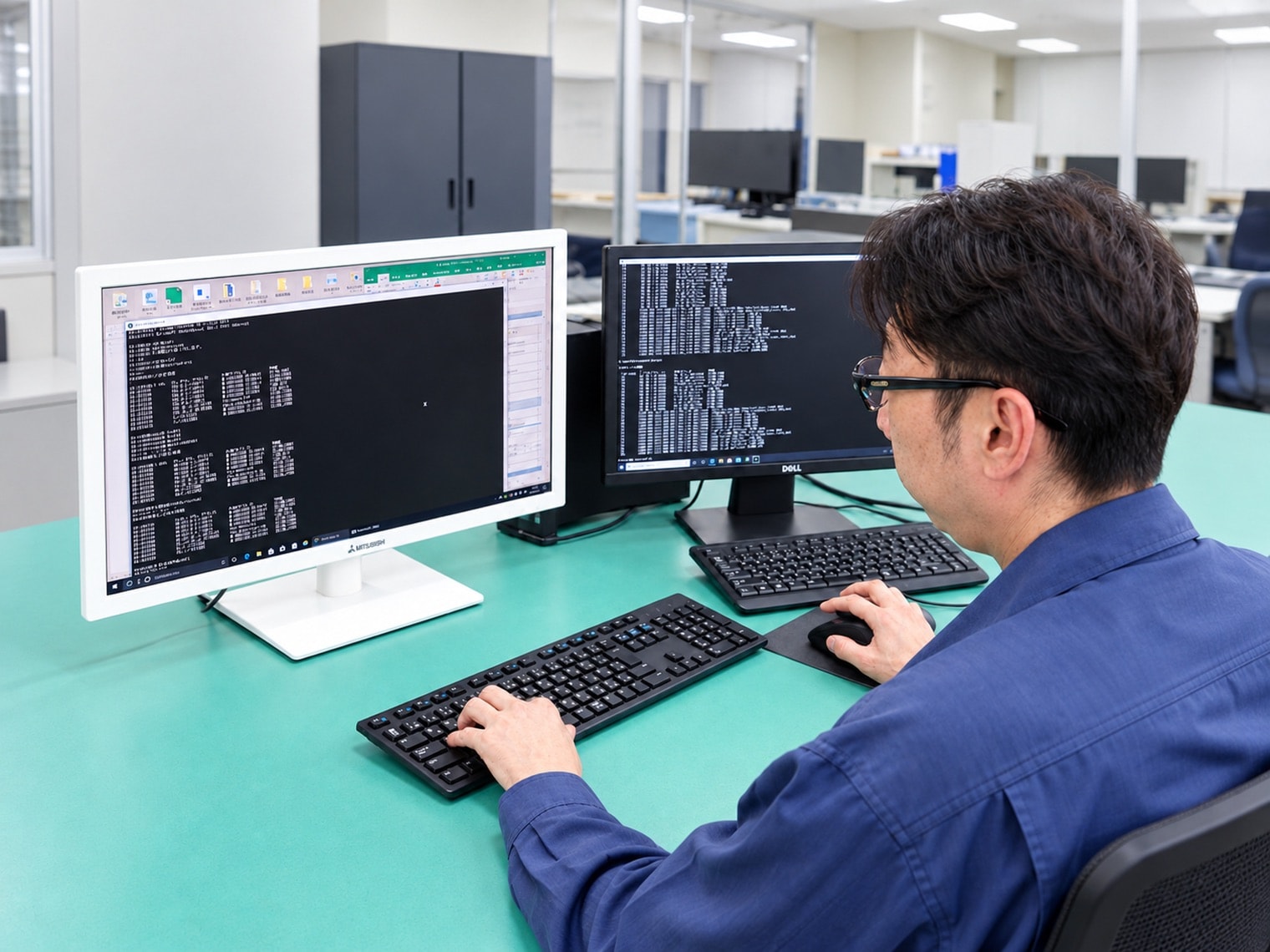 モニターに向かって作業するシステム技術職